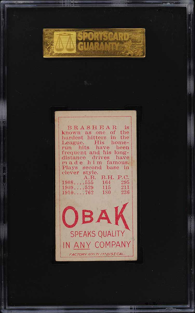 1911 T212 Obak Cigarettes Brashear VERNON SGC 4 VG-EX
