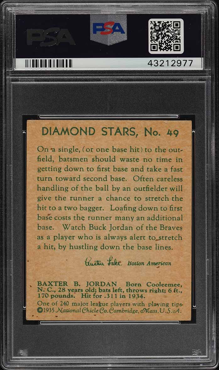1935 Diamond Stars Buck Jordan #49 PSA 6.5 EX-MT+