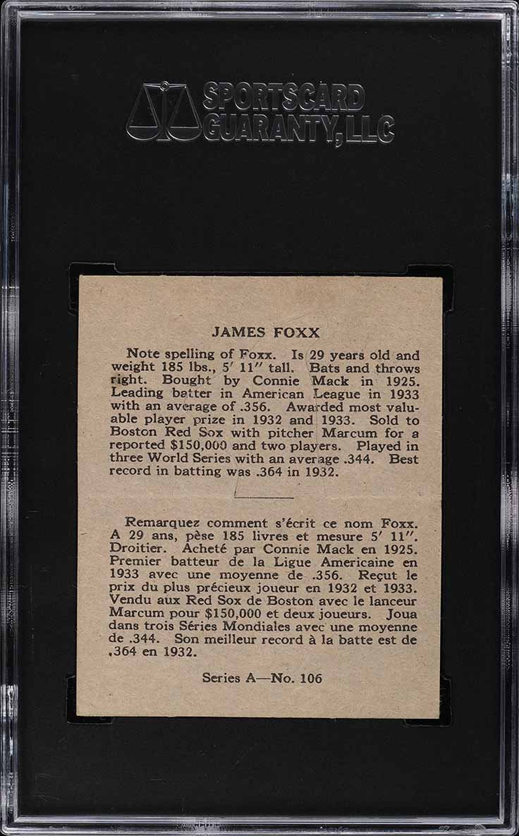 1937 O-Pee-Chee Jimmy Foxx #106 SGC 7 NRMT