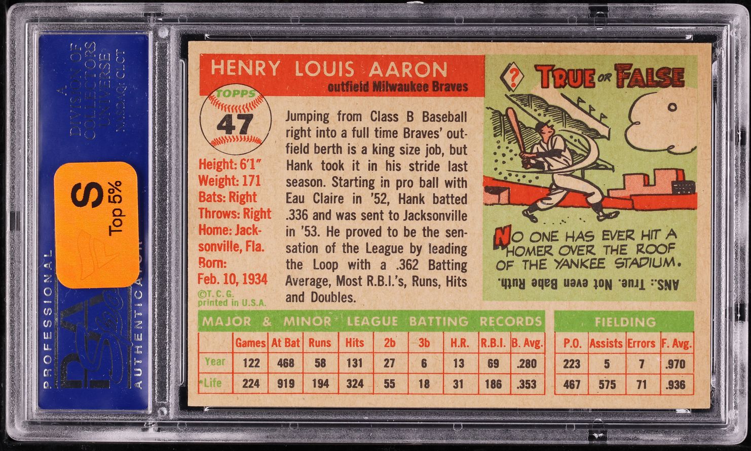 1955 Topps Hank Aaron #47 PSA 7 NRMT