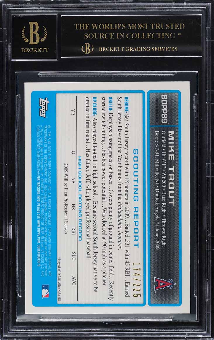 2009 Bowman Chrome Xfractor Mike Trout ROOKIE AUTO /225 BGS 10 BLACK LABEL