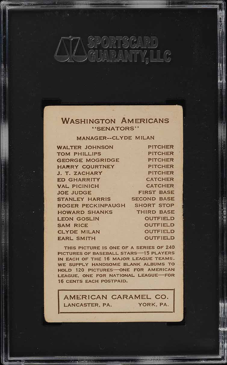 1922 E120 American Caramel Roger Peckinpaugh SGC 3 VG
