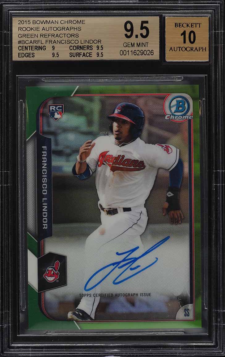2015 Bowman Chrome Green Refractor Francisco Lindor RC AUTO /99 BGS 9.5
