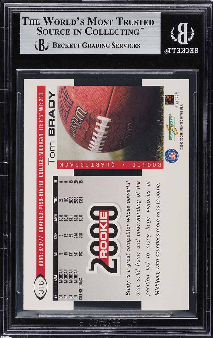 2000 Score Football Tom Brady ROOKIE #316 BGS 8.5 NM-MT+