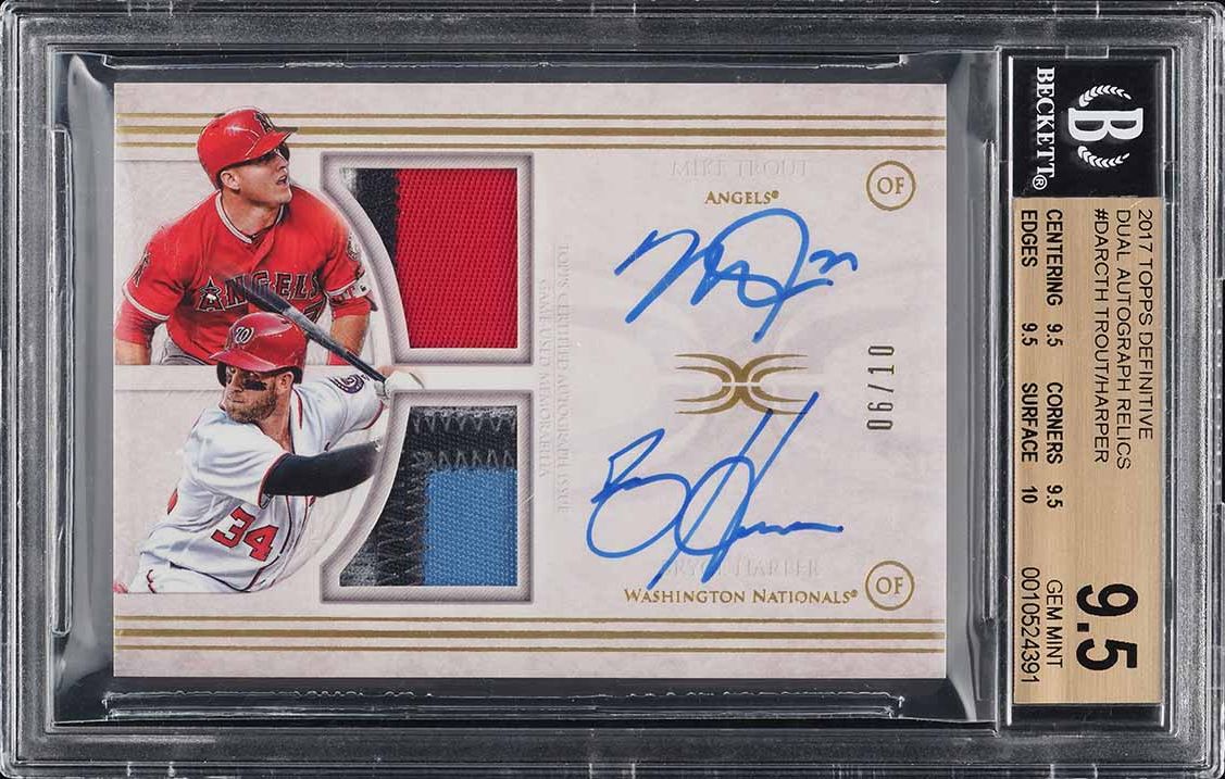 2017 Topps Definitive Dual Mike Trout Bryce Harper PATCH AUTO /10 BGS 9.5