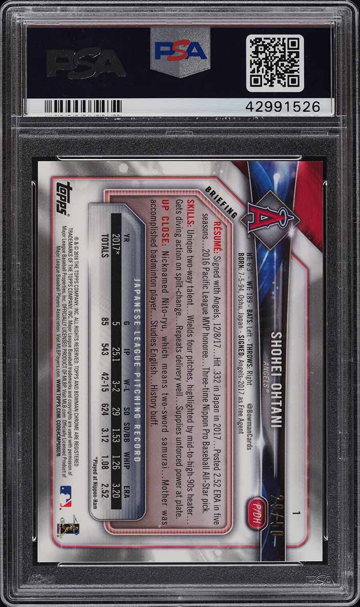 2018 Bowman Chrome Gold Refractor Shohei Ohtani ROOKIE RC /50 #1 PSA 10