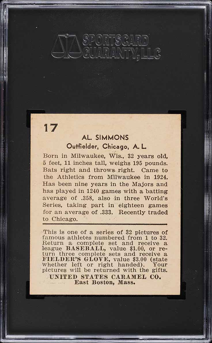 1932 U.S. Caramel Al Simmons #17 SGC 8 NM-MT