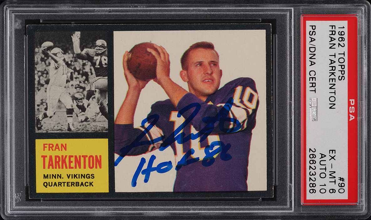 1962 Topps Football Fran Tarkenton SP ROOKIE AUTO DNA 10 #90 PSA 6