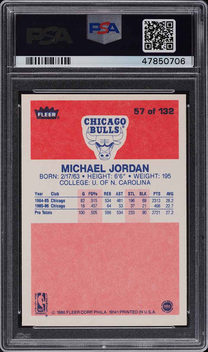 1986 Fleer Basketball Michael Jordan ROOKIE #57 PSA 8 NM-MT