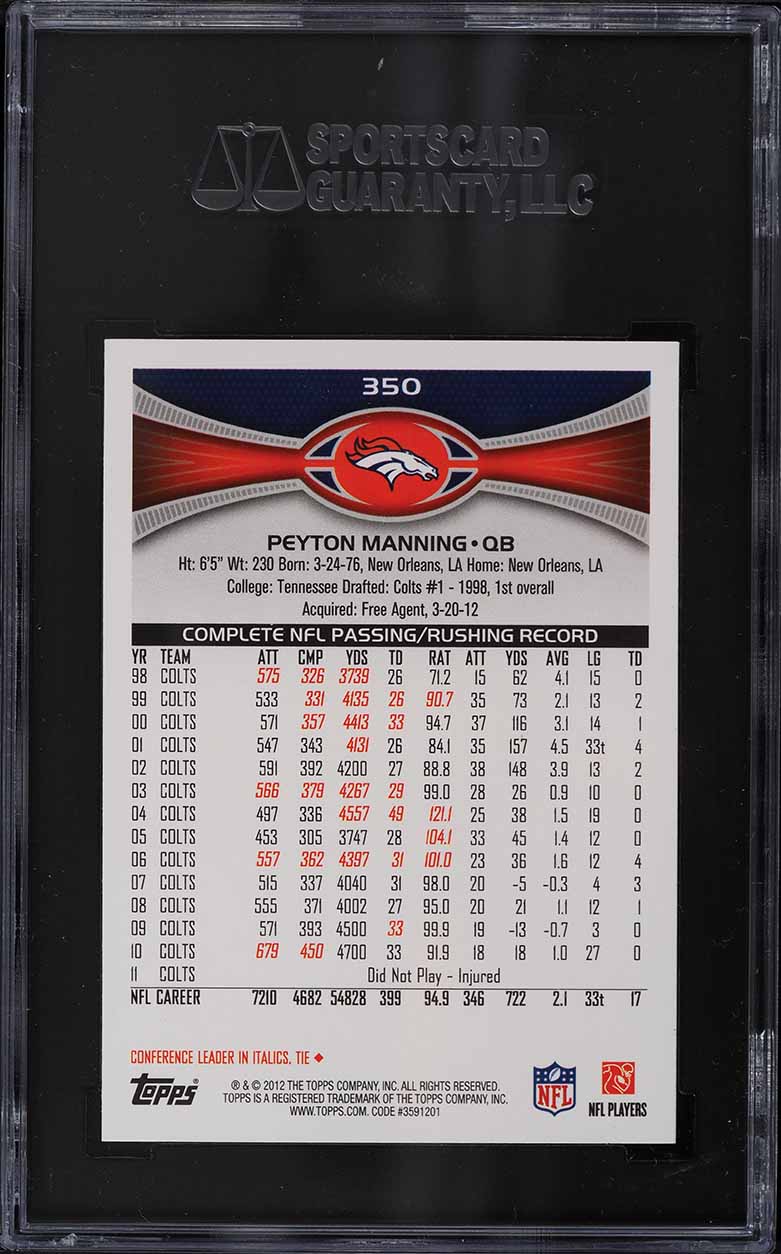 2012 Topps Football Peyton Manning #350 SGC 10 PRISTINE