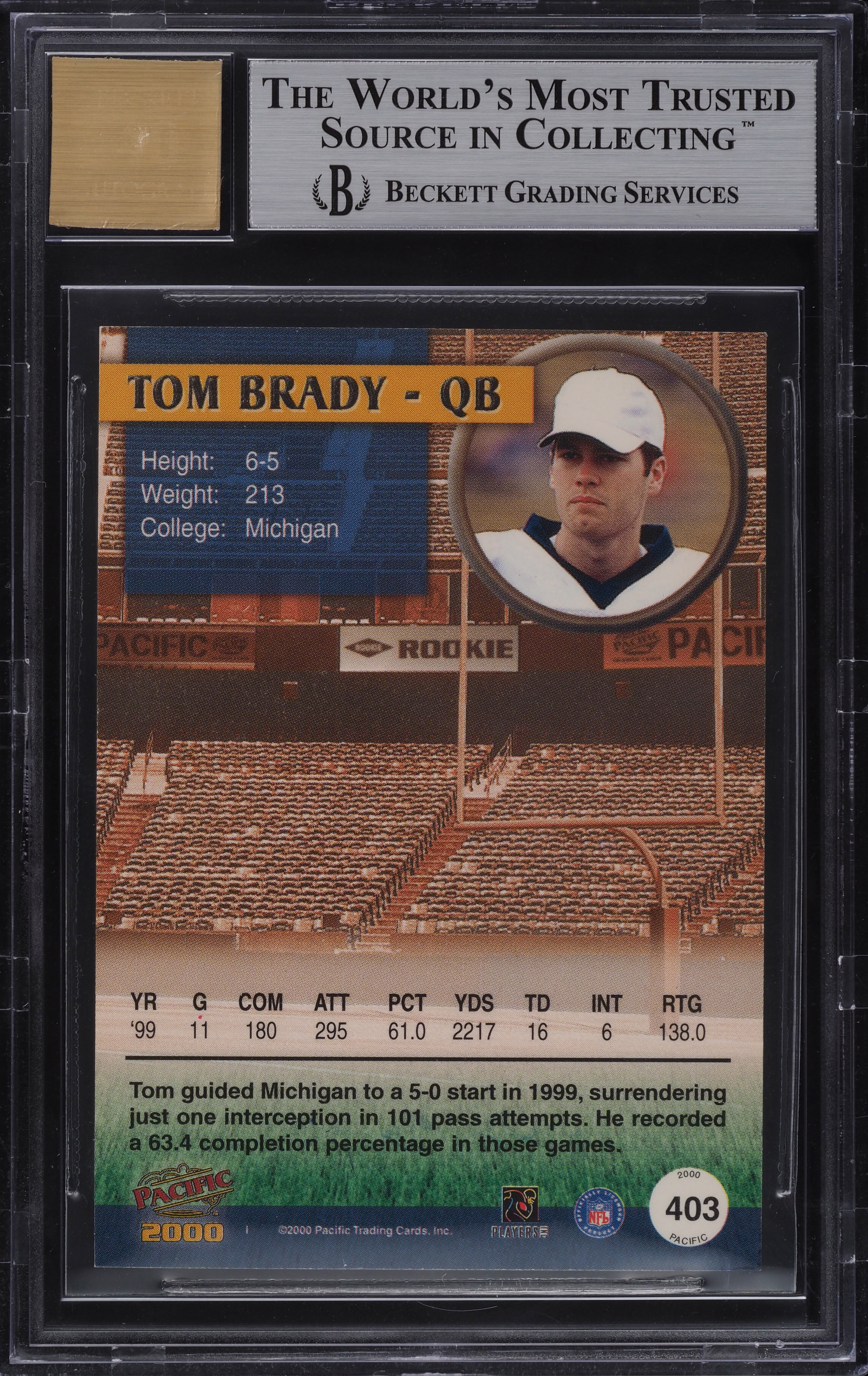 2000 Pacific Autograph Tom Brady ROOKIE RC AUTO #403 BGS 9 MINT on