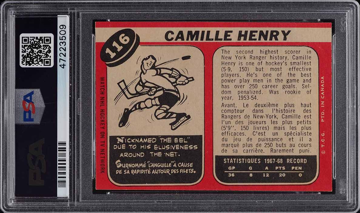 1968 O-Pee-Chee Hockey Camille Henry #116 PSA 8 NM-MT