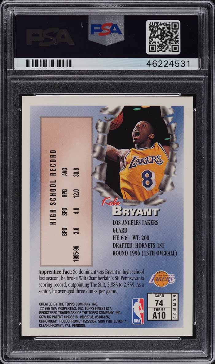 【PSA 9】1996 コービー・ブライアント #74 with coating 1996 FINEST W/COATING #74 KOBE BRYANT ROOKIE RC PSA 9 | eBay