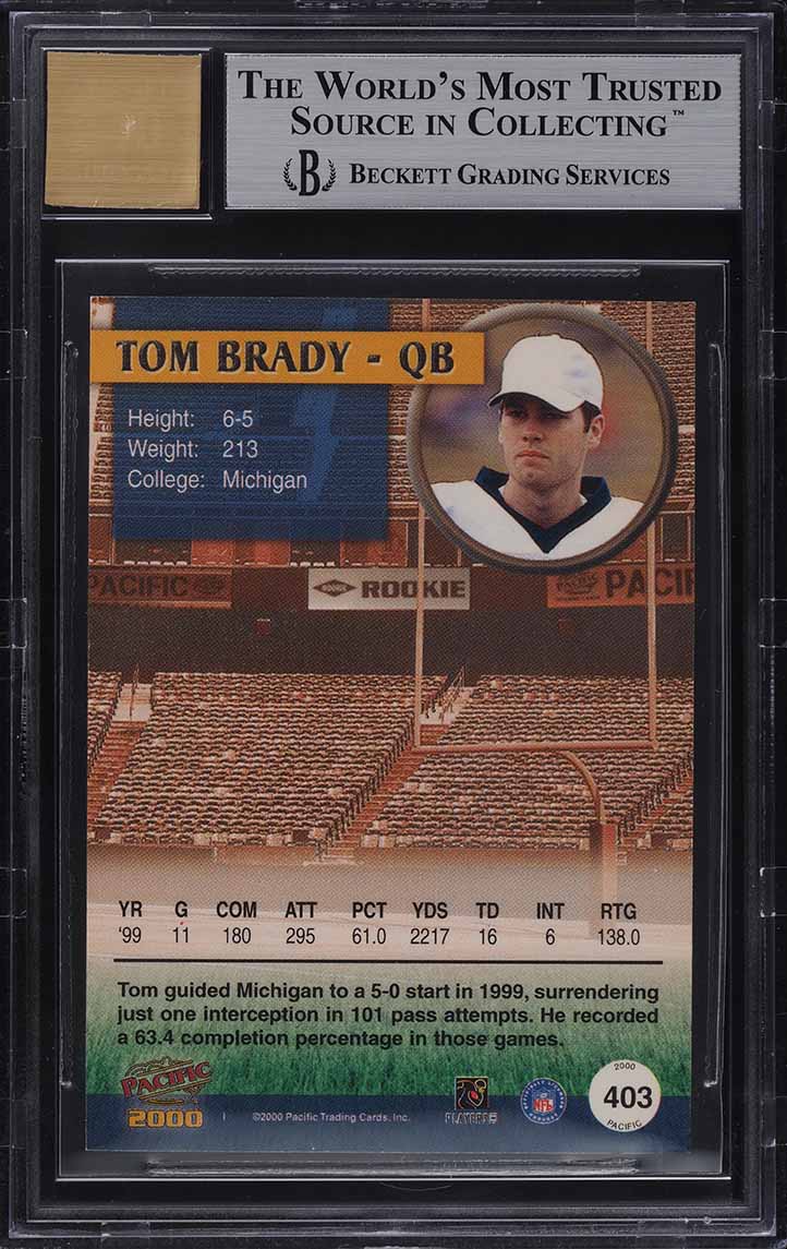 2000 Pacific Autograph Tom Brady ROOKIE RC AUTO #403 BGS 9 MINT