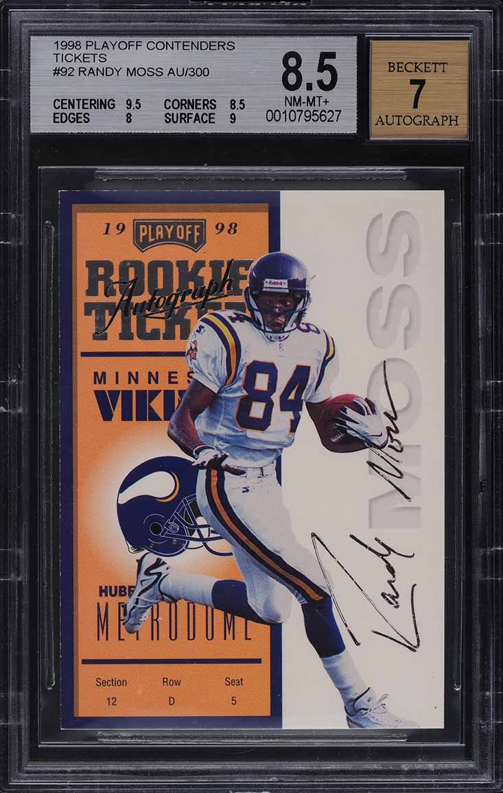 1998 Playoff Contenders Ticket Randy Moss ROOKIE RC AUTO #92 BGS 8.5 NM-MT+