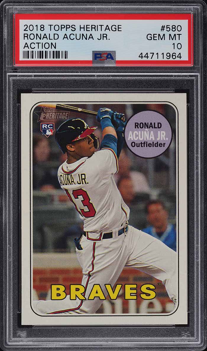 2018 Topps Heritage Action Ronald Acuna Jr. ROOKIE RC #580 PSA 10 GEM MINT