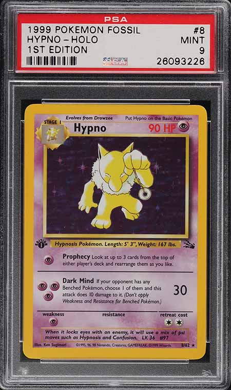 1999 Pokemon Fossil 1st Edition Holo Hypno #8 PSA 9 MINT