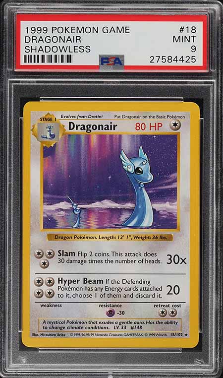 1999 Pokemon Base Set Shadowless Dragonair #18 PSA 9 MINT