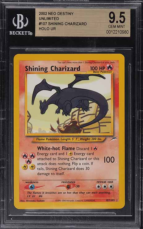 2002 Pokemon Neo Destiny Unlimited Shining Charizard Holo R #107 BGS 9.5  GEM on Fanatics Collect