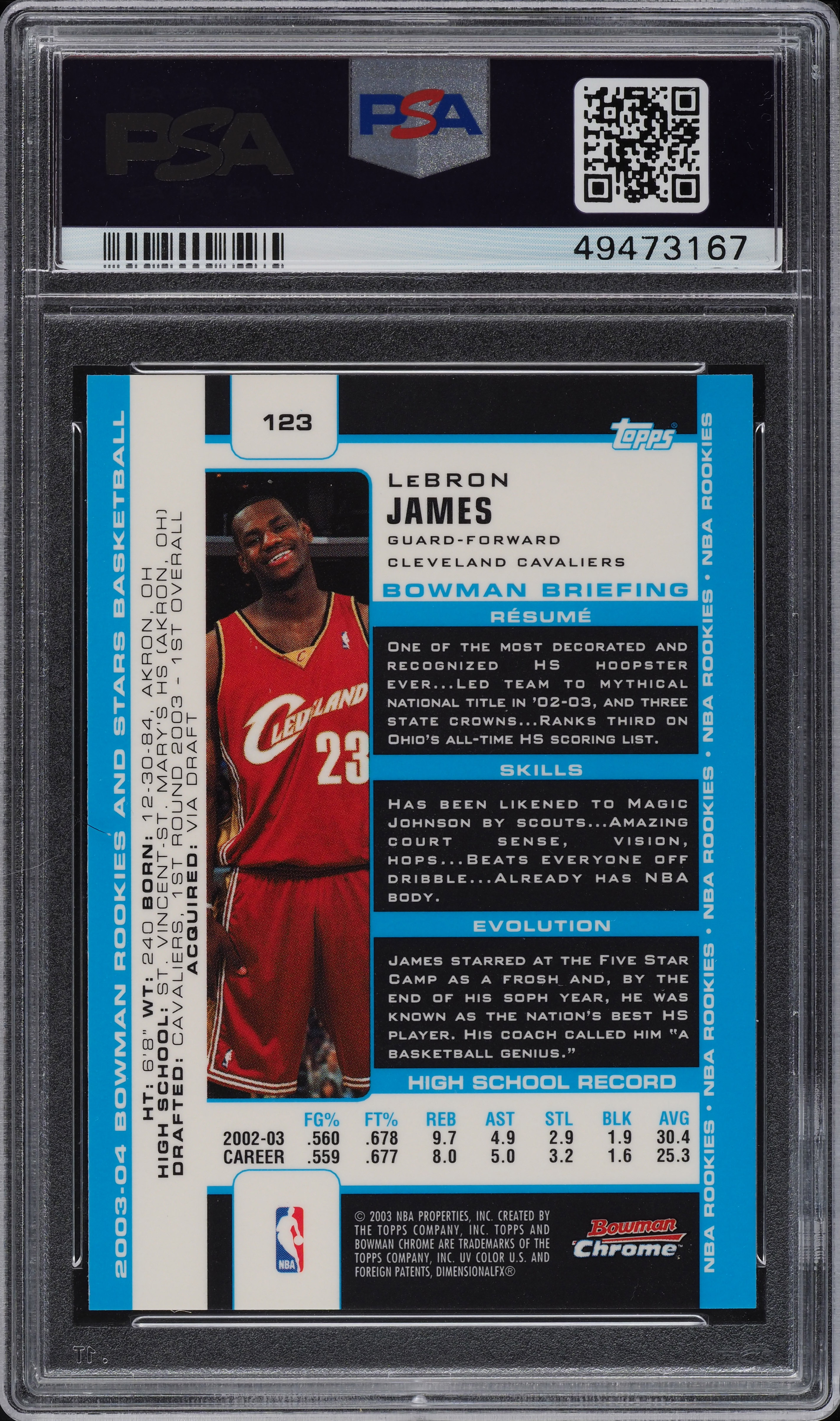 2003 Bowman Chrome LeBron James ROOKIE RC #123 PSA 8 NM-MT on