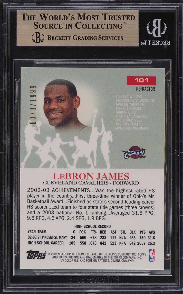 2003 Topps Pristine Refractor Lebron James ROOKIE /1999 #101 BGS 9.5 GEM MINT