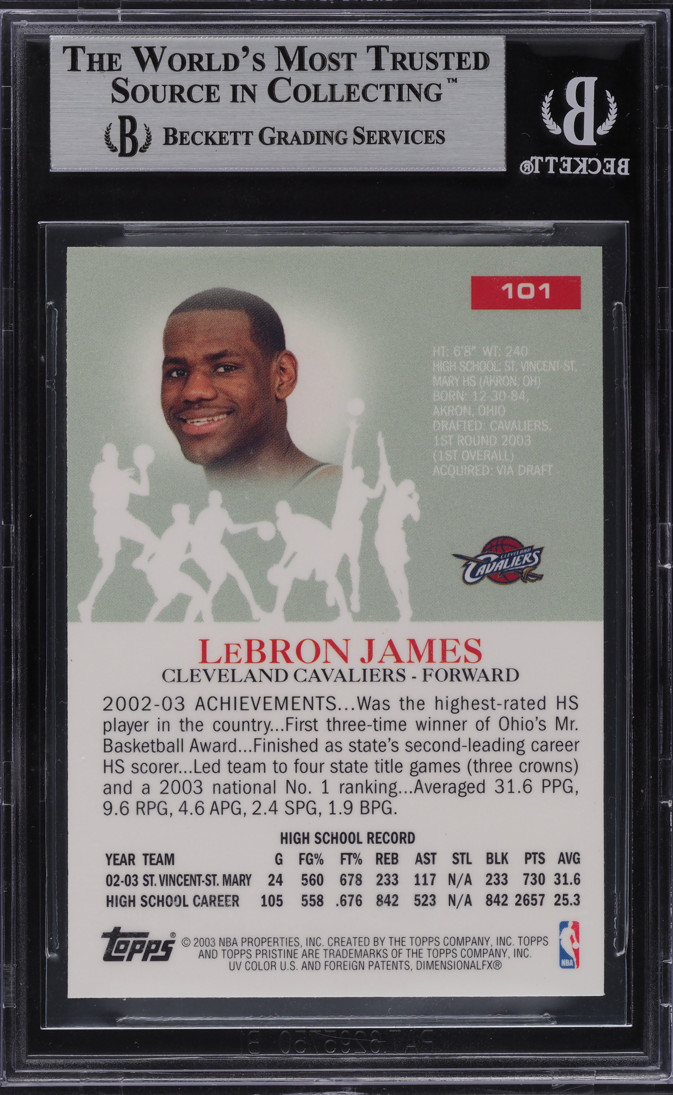 2003 Topps Pristine LeBron James ROOKIE RC #101 BGS 9 MINT on