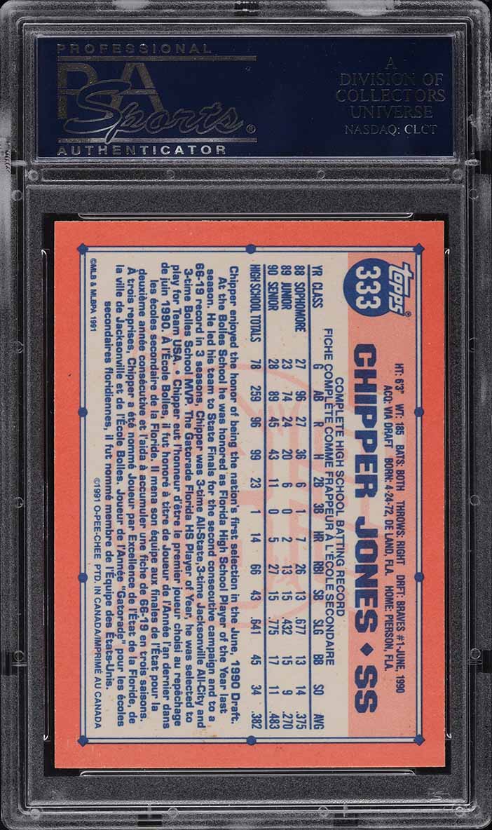 1991 O-Pee-Chee Chipper Jones ROOKIE  #333 PSA 10 GEM MINT