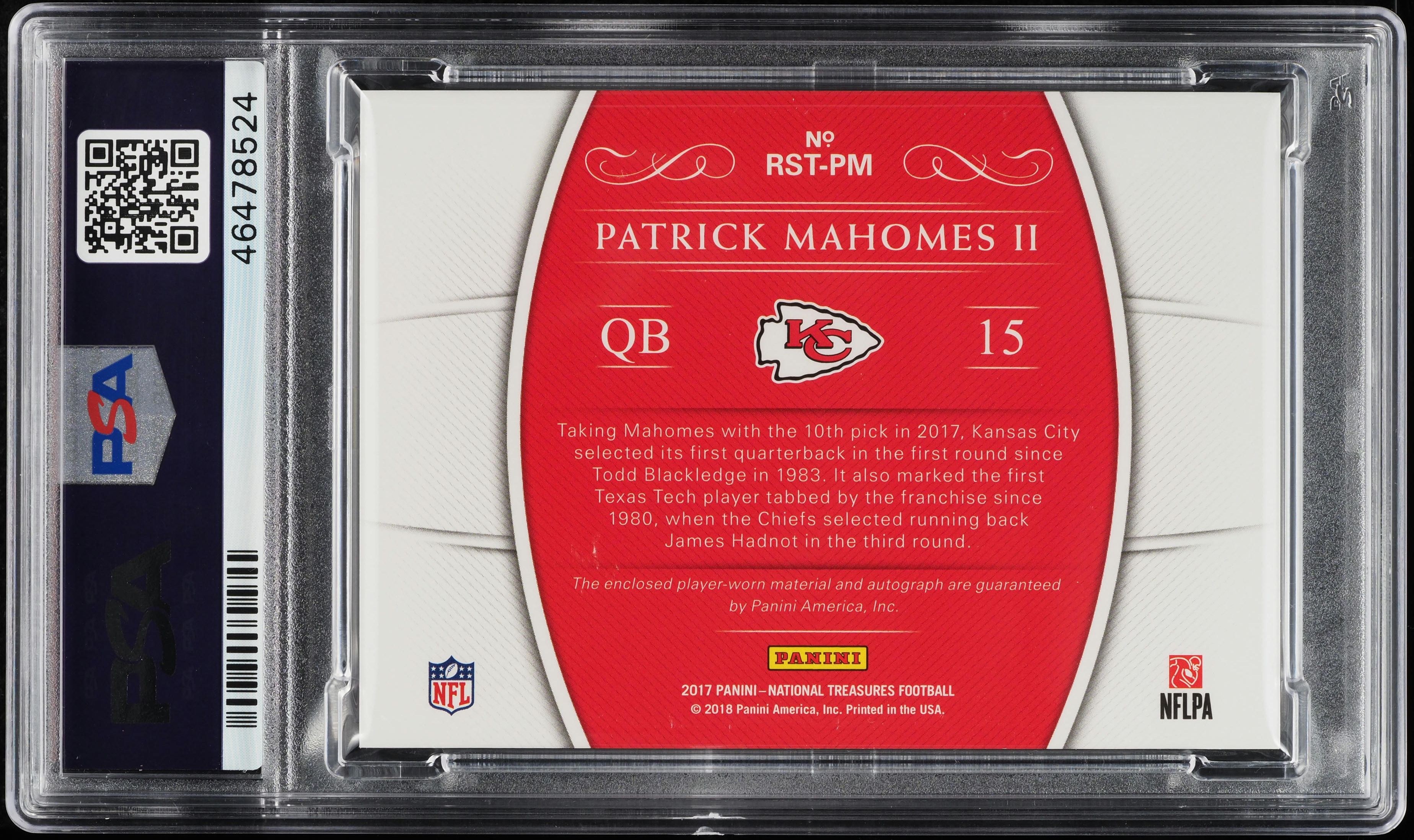 2017 National Treasures NFL Gear Patrick Mahomes II ROOKIE PATCH AUTO /99 PSA 10