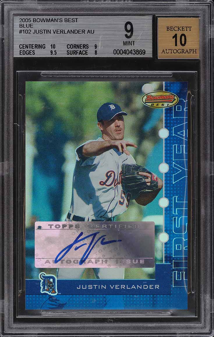 2005 Bowman's Best Blue Justin Verlander ROOKIE RC AUTO /299 #102 BGS 9 MINT