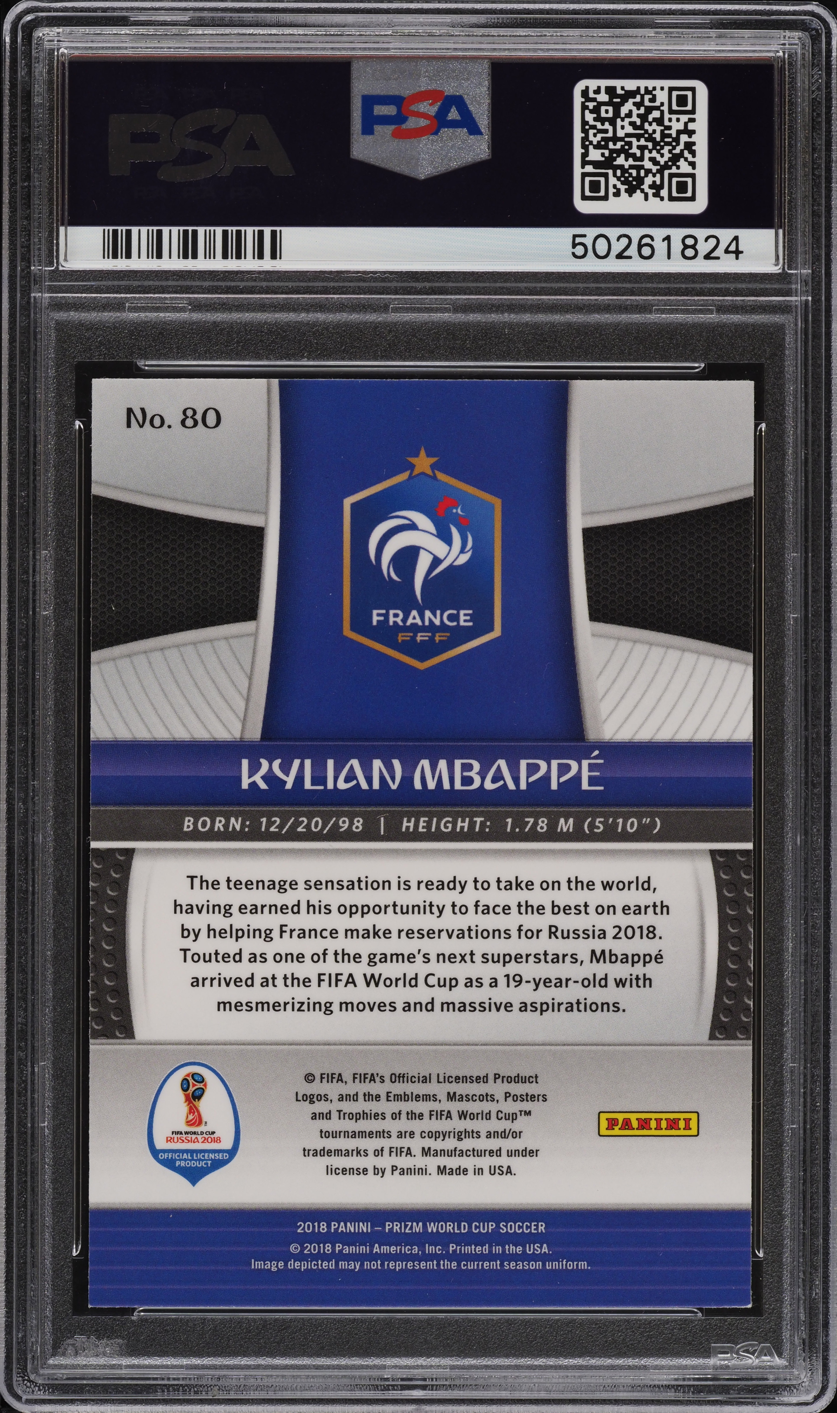 2018 Panini Prizm World Cup Kylian Mbappe ROOKIE RC #80 PSA 9 MINT
