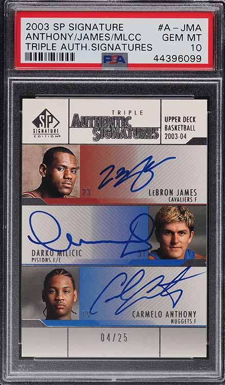 2003 SP Signature Authentic Carmelo Anthony LeBron James RC AUTO /25 PSA 10