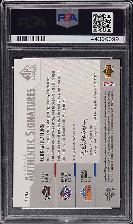 2003 SP Signature Authentic Carmelo Anthony LeBron James RC AUTO /25 PSA 10