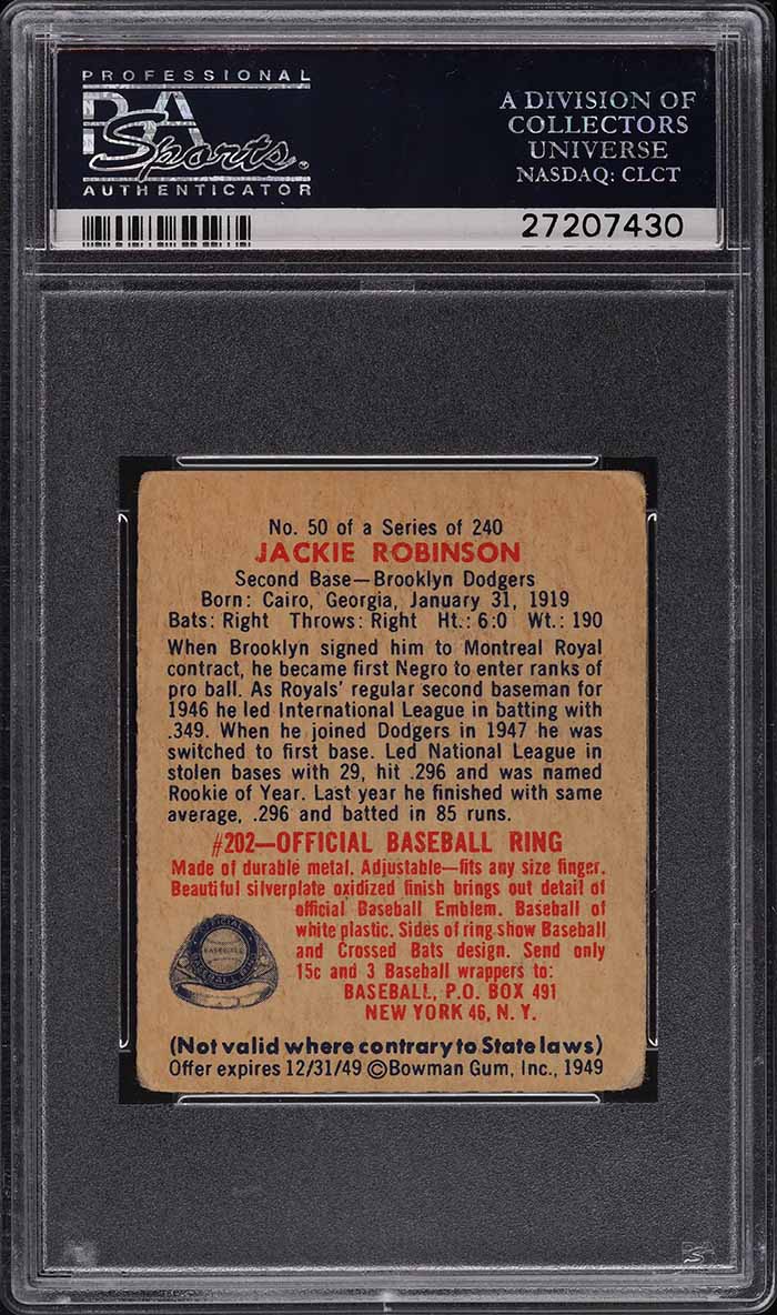 1949 Bowman Jackie Robinson ROOKIE #50 PSA 2 GD