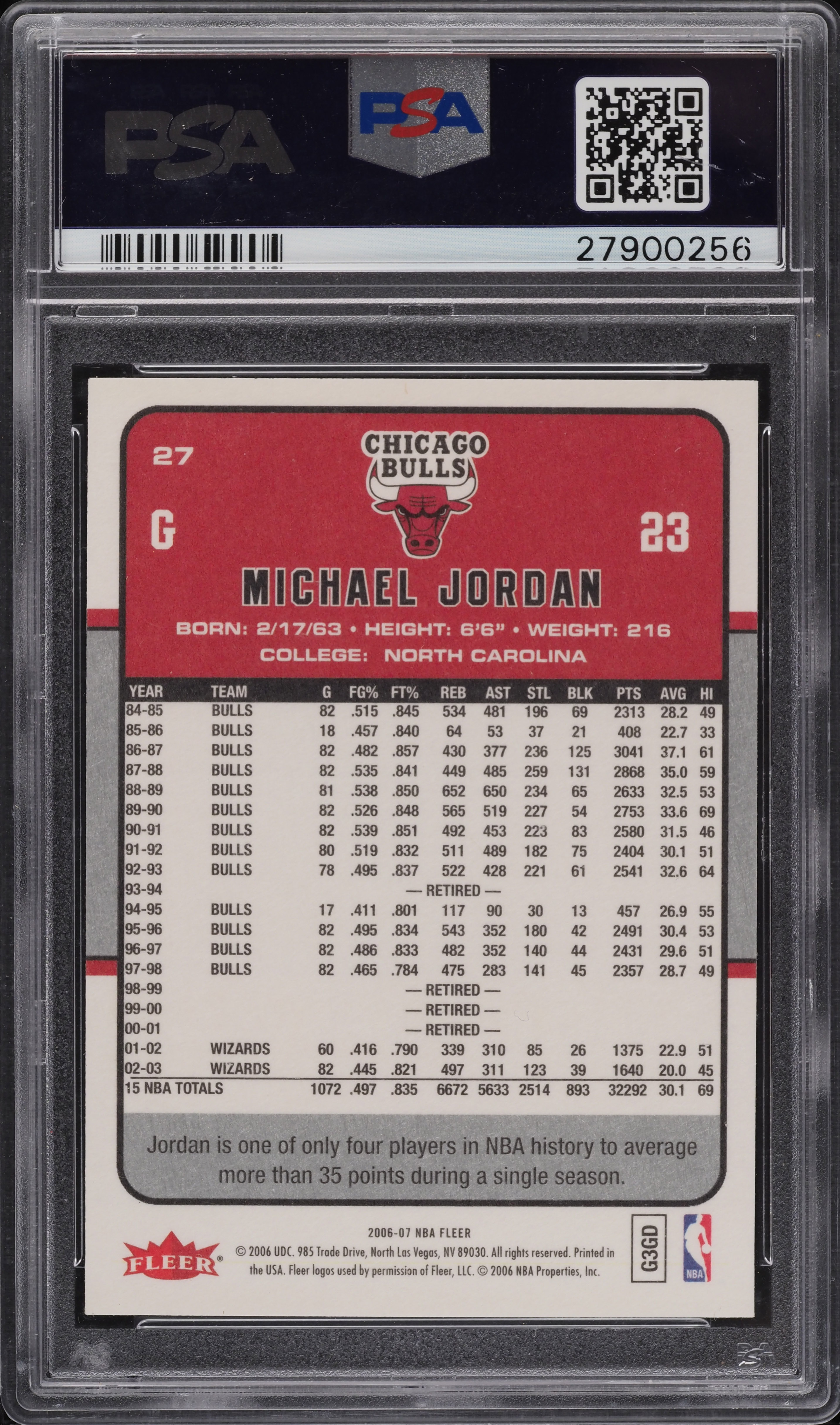 2006 Fleer Basketball Michael Jordan #27 PSA 9 MINT on Fanatics