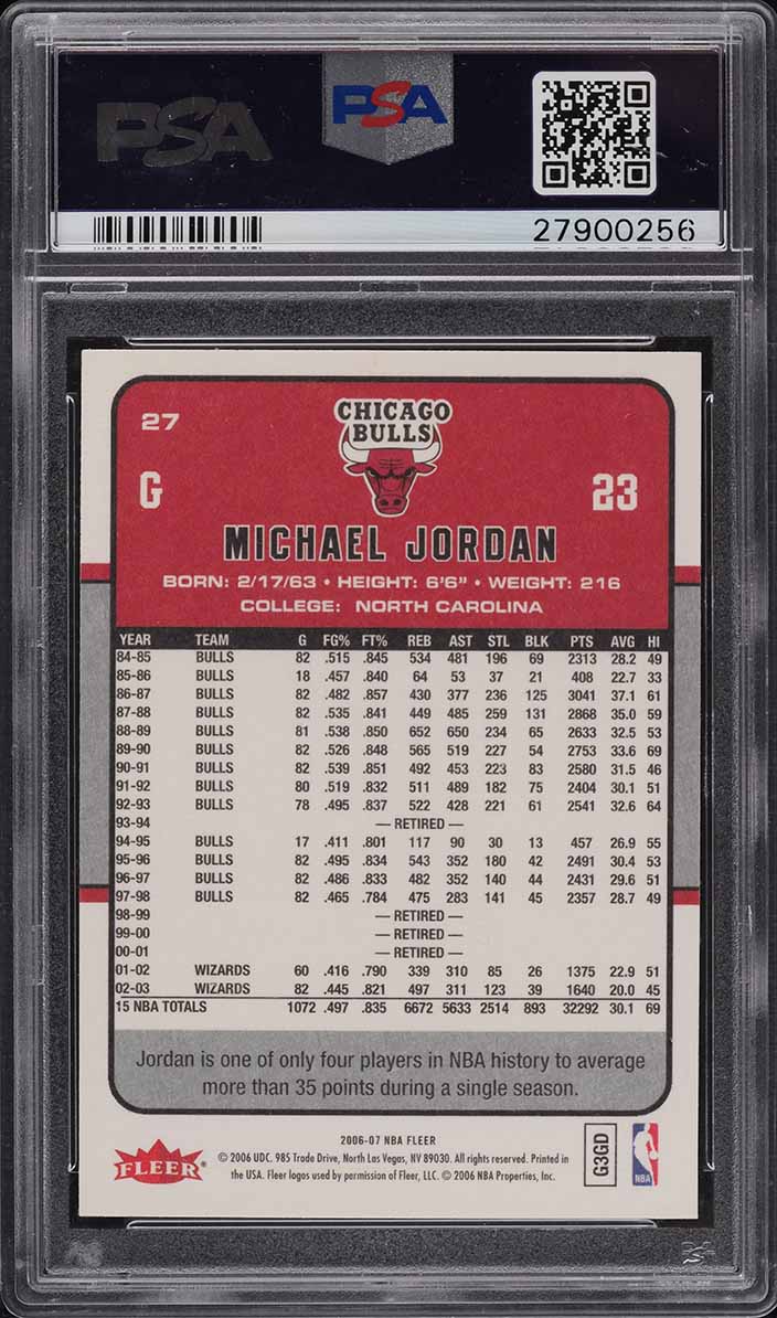 2006 Fleer Basketball Michael Jordan #27 PSA 9 MINT on Fanatics
