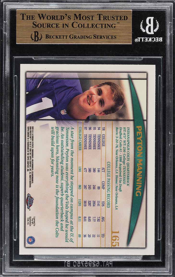1998 Topps Chrome Peyton Manning ROOKIE #165 BGS 9.5 GEM MINT