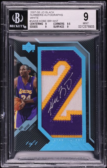 2007 Upper Deck Black Numbers White Kobe Bryant PATCH AUTO 1/1 #NA-KB BGS 9 MINT