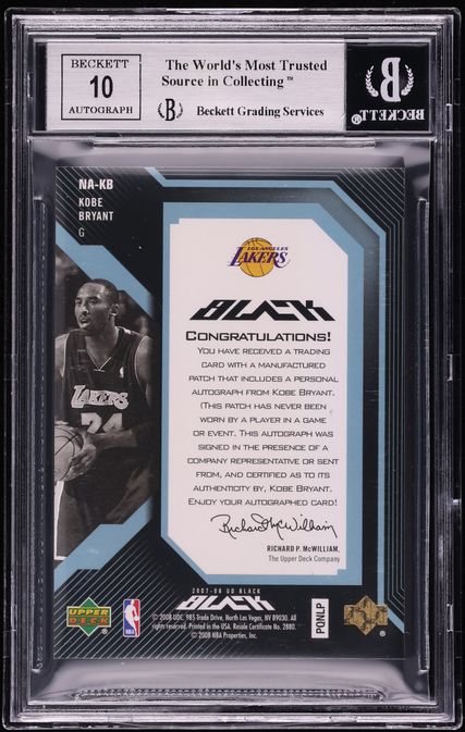 2007 Upper Deck Black Numbers White Kobe Bryant PATCH AUTO 1/1 #NA-KB BGS 9 MINT