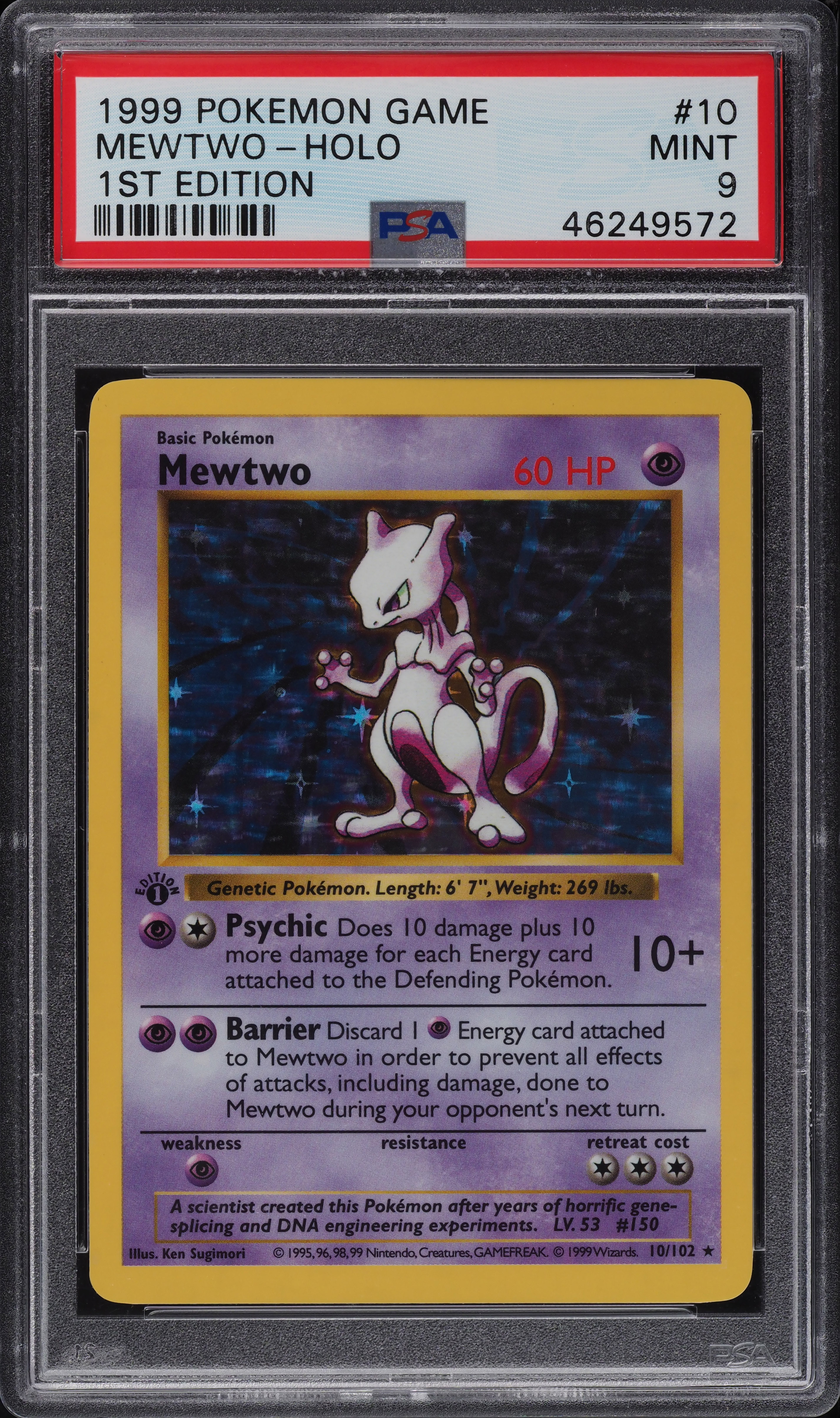 1999 Pokemon Base Set Shadowless 1st Edition Holo Mewtwo #10 PSA 9