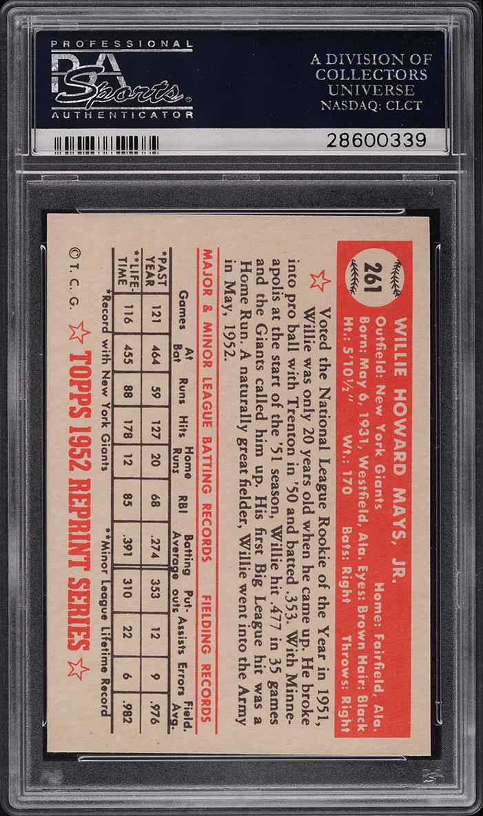 1983 Topps '52 Reprint Willie Mays #261 PSA 9 MINT