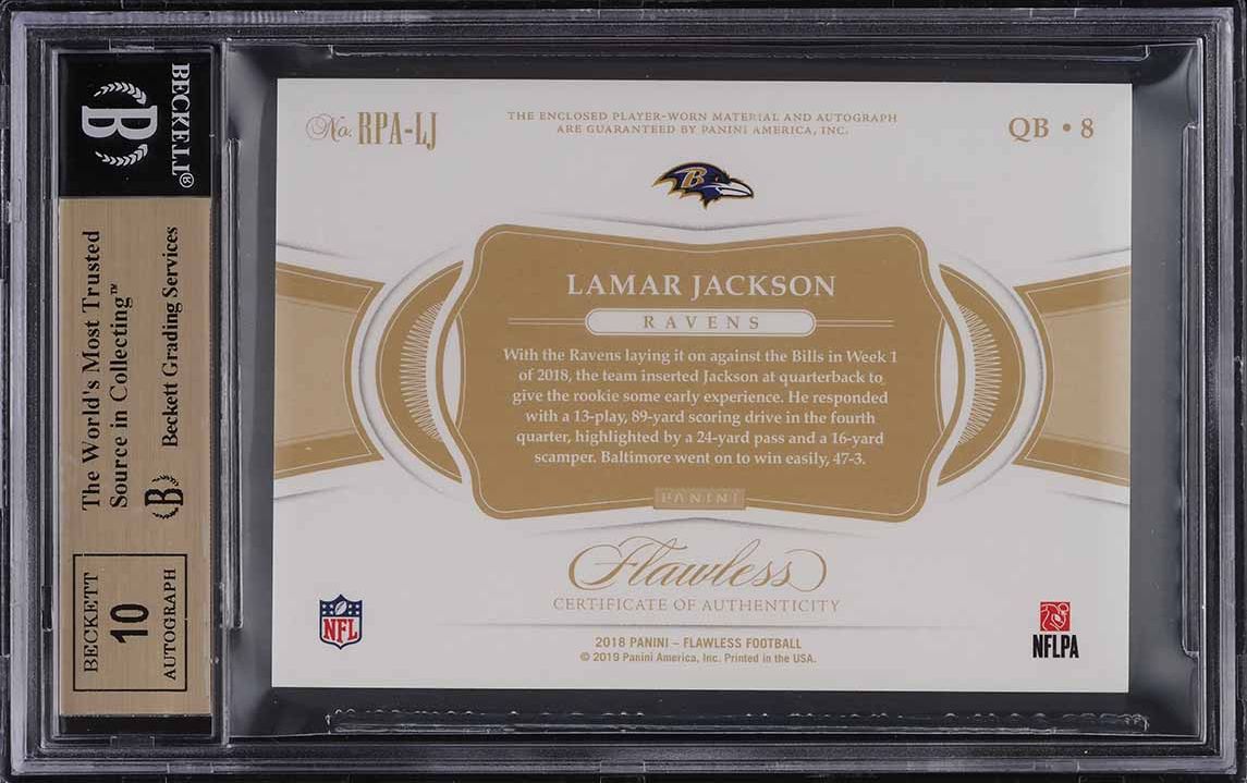 2018 Panini Flawless Silver Lamar Jackson ROOKIE PATCH AUTO /20 BGS 9.5 GEM