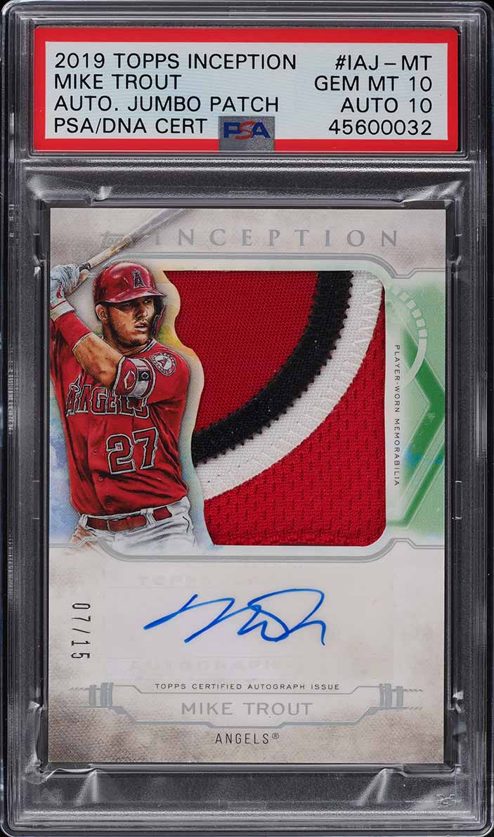 2019 Topps Inception Jumbo Mike Trout PATCH AUTO /15 #IAJ-MT PSA 10 GEM MINT