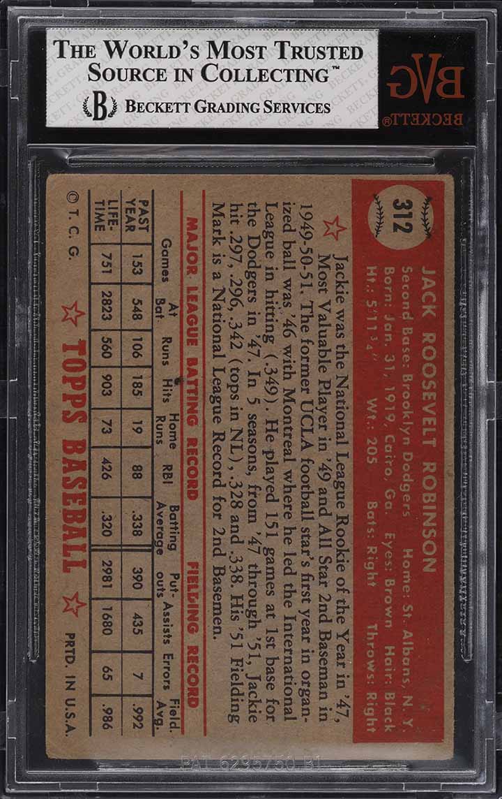 1952 Topps Jackie Robinson #312B BVG 4 VGEX