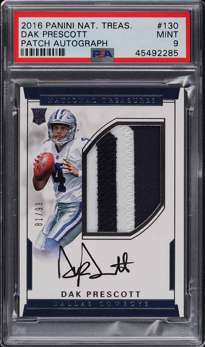 2016 National Treasures Dak Prescott ROOKIE PATCH AUTO /99 #130 PSA 9 MINT