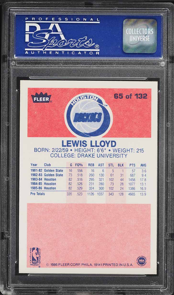 1986 Fleer Basketball Lewis Lloyd #65 PSA 10 GEM MINT