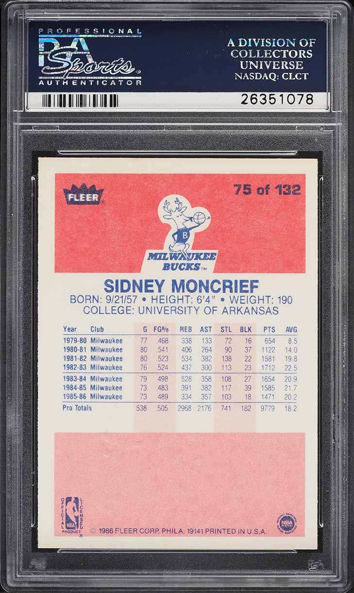 1986 Fleer Basketball Sidney Moncrief #75 PSA 10 GEM MINT