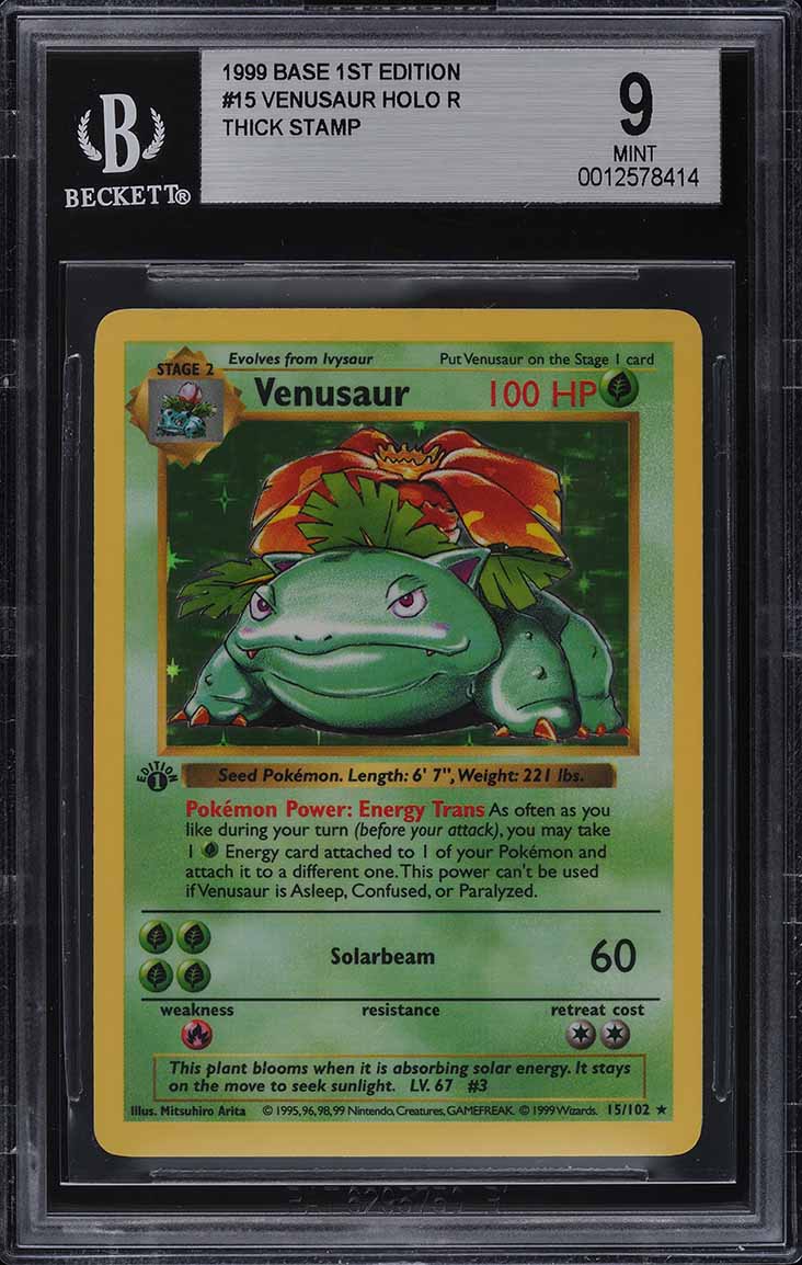 first edition holographic pokemon cards 1999 Pokemon Base Set Shadowless 1st Edition Thick Stamp Holo Venusaur #15  BGS 9 on Fanatics Collect