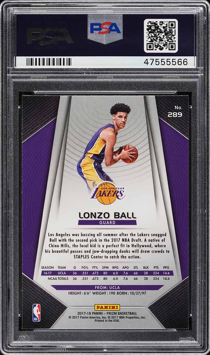 2017 Panini Prizm Lonzo Ball ROOKIE #289 PSA 10 GEM MINT