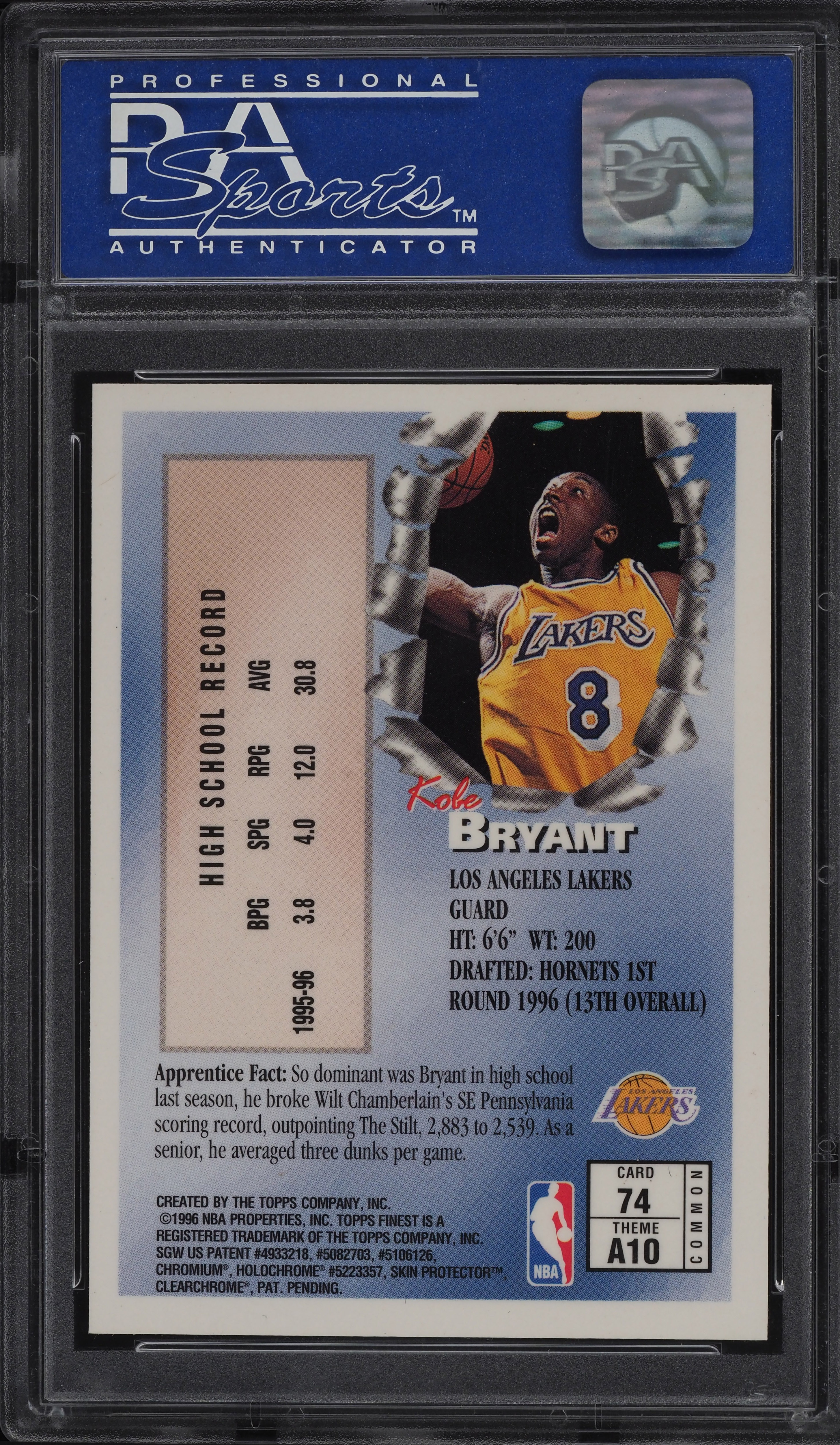 1996 Finest Basketball Kobe Bryant ROOKIE #74 PSA 9 MINT on