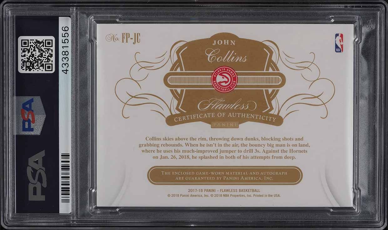 2017 Panini Flawless John Collins ROOKIE PATCH AUTO /25 #FP-JC PSA 9 MINT